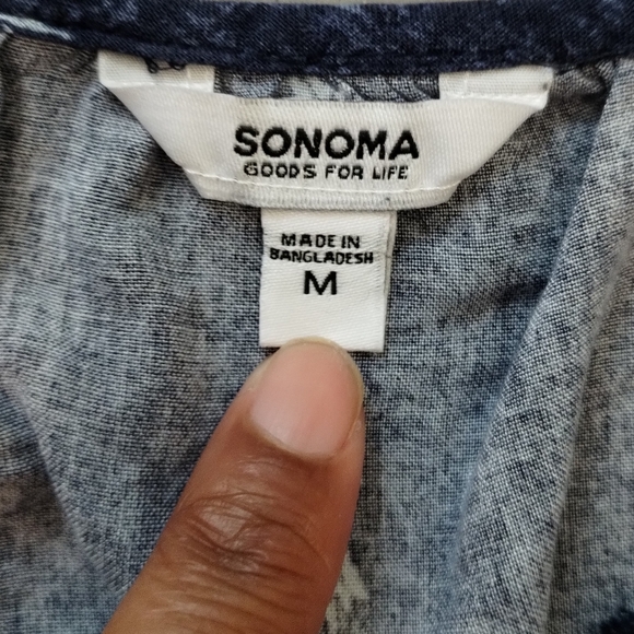 Sonoma Women M V Neck Pleaded Linen Blend Top Blouses for Office Work Business  - Picture 6 of 12